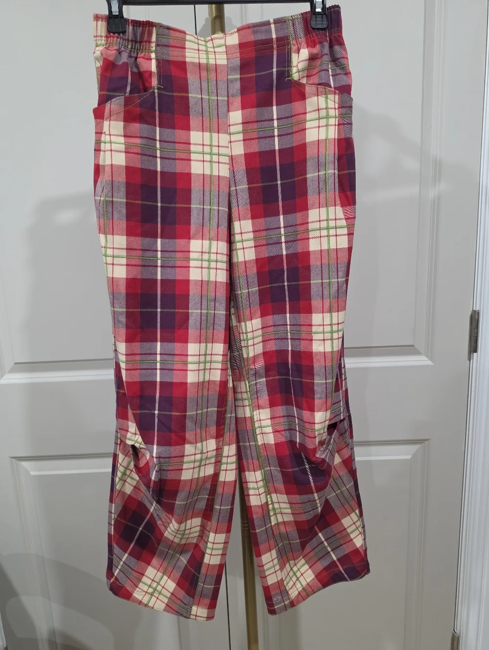 Free People Nice Choice Pull On Trouser Wine Combo-Lantern Plaid XS NWOT